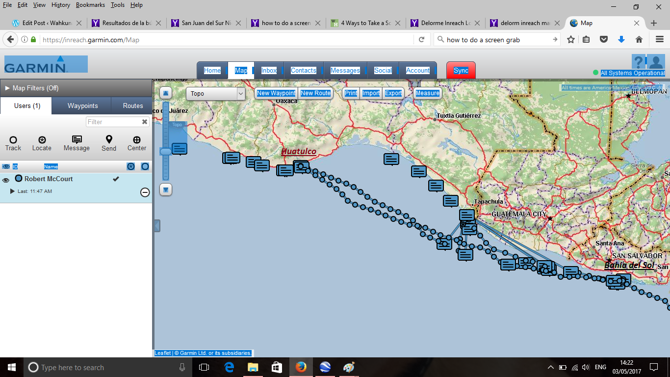 Map from our Inreach from Huatulco to El Salvador